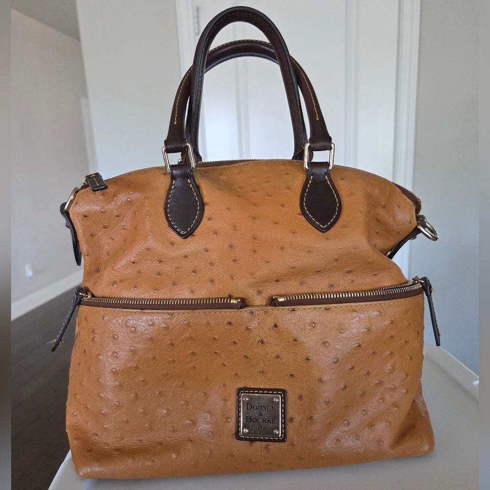Dooney & Bourke Ostrich-Embossed Tan Satchel